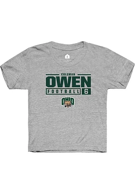 Coleman Owen  Rally Ohio Bobcats Youth Grey NIL Stacked Box Short Sleeve T-Shirt