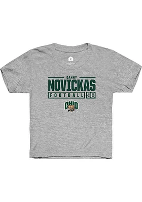Danny Novickas  Rally Ohio Bobcats Youth Grey NIL Stacked Box Short Sleeve T-Shirt