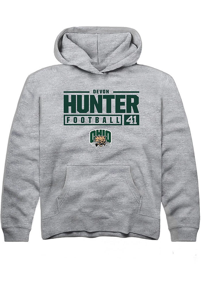 Devon Hunter Rally Ohio Bobcats Youth Grey NIL Stacked Box Long Sleeve Hoodie