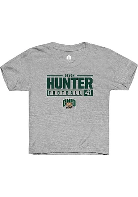 Devon Hunter  Rally Ohio Bobcats Youth Grey NIL Stacked Box Short Sleeve T-Shirt