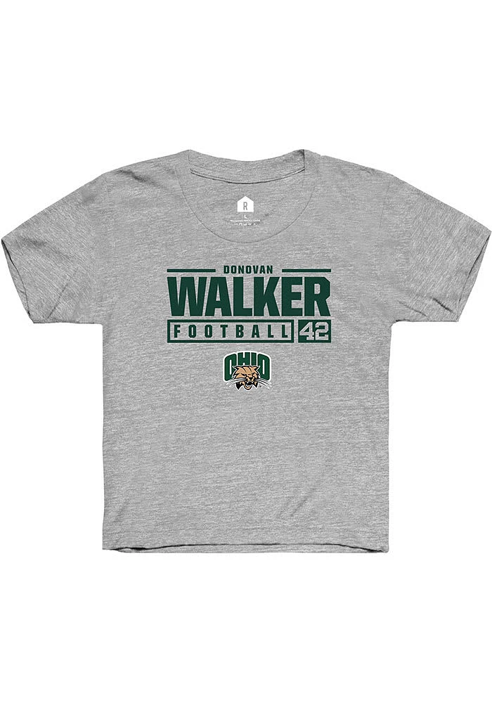 Donovan Walker Rally Ohio Bobcats Youth Grey NIL Stacked Box Short Sleeve T-Shirt