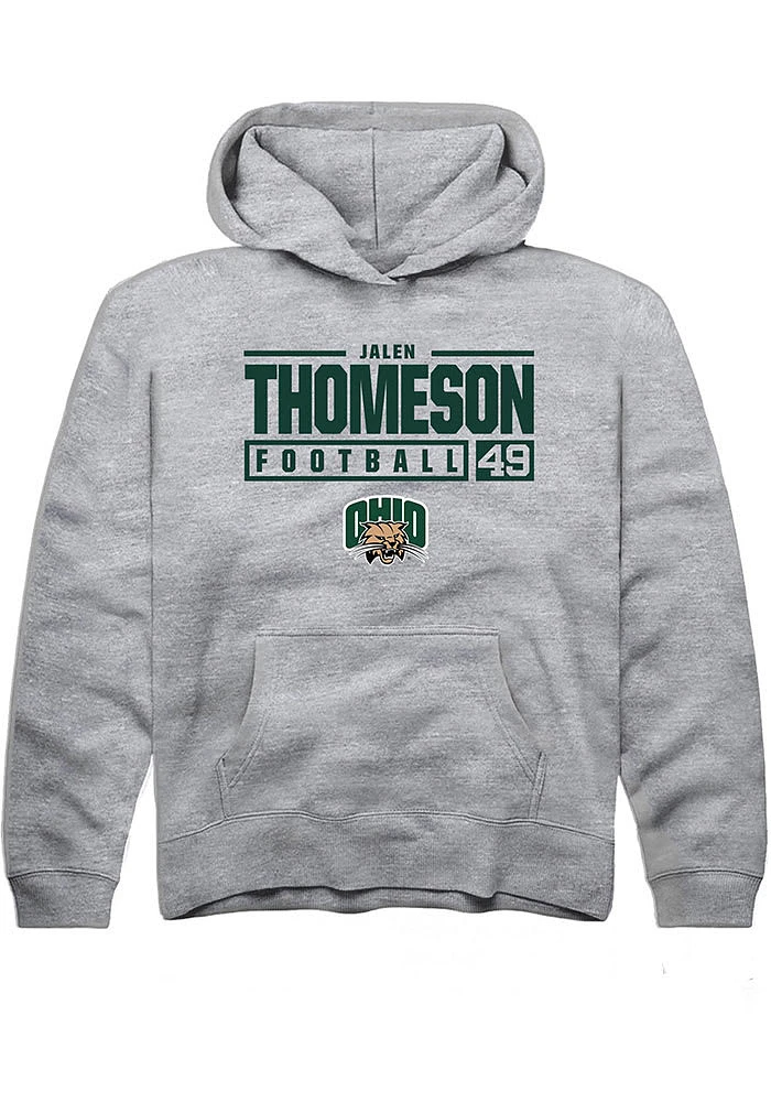 Jalen Thomeson Rally Ohio Bobcats Youth Grey NIL Stacked Box Long Sleeve Hoodie