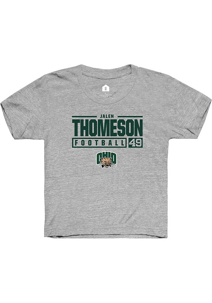 Jalen Thomeson  Rally Ohio Bobcats Youth Grey NIL Stacked Box Short Sleeve T-Shirt