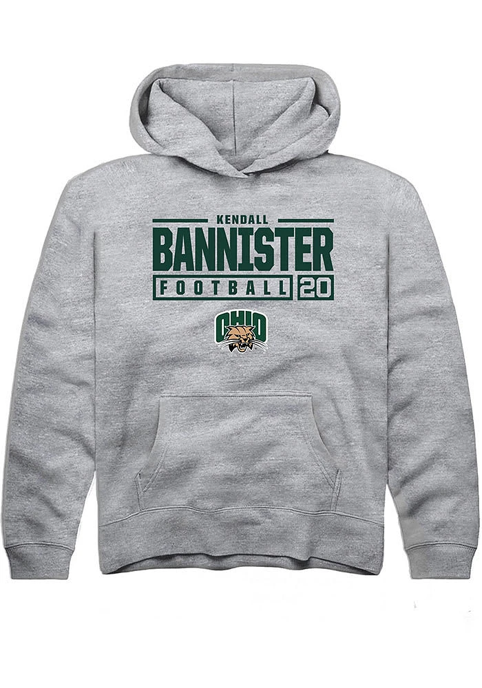 Kendall Bannister Rally Ohio Bobcats Youth Grey NIL Stacked Box Long Sleeve Hoodie