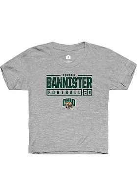 Kendall Bannister  Rally Ohio Bobcats Youth Grey NIL Stacked Box Short Sleeve T-Shirt