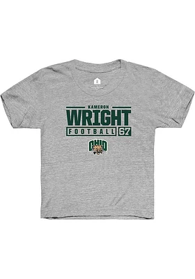 Kameron Wright  Rally Ohio Bobcats Youth Grey NIL Stacked Box Short Sleeve T-Shirt