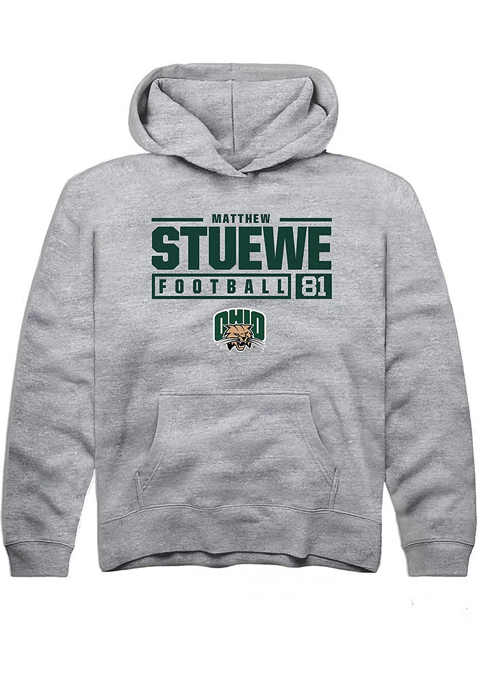 Matthew Stuewe Rally Ohio Bobcats Youth Grey NIL Stacked Box Long Sleeve Hoodie