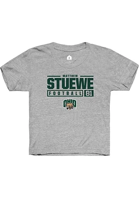 Matthew Stuewe  Rally Ohio Bobcats Youth Grey NIL Stacked Box Short Sleeve T-Shirt
