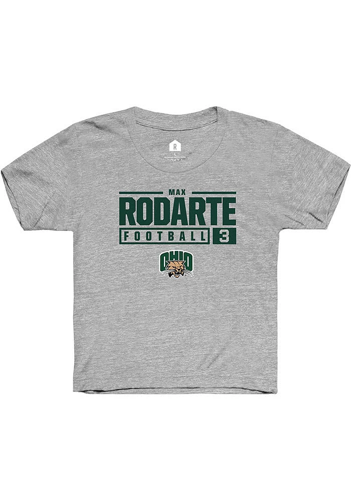 Max Rodarte Rally Ohio Bobcats Youth Grey NIL Stacked Box Short Sleeve T-Shirt