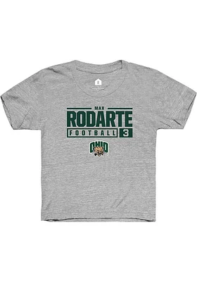 Max Rodarte  Rally Ohio Bobcats Youth Grey NIL Stacked Box Short Sleeve T-Shirt