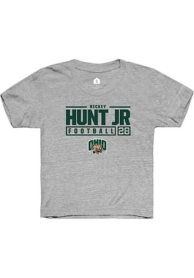 Rickey Hunt Jr  Rally Ohio Bobcats Youth Grey NIL Stacked Box Short Sleeve T-Shirt