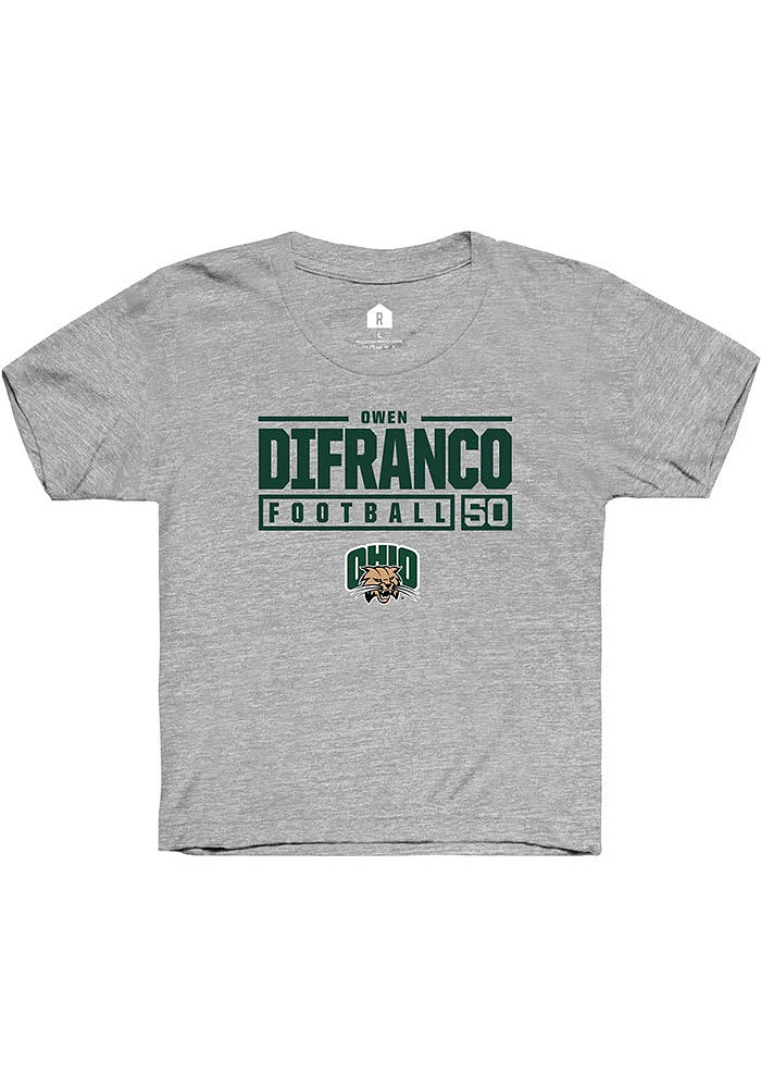 Owen DiFranco Rally Ohio Bobcats Youth Grey NIL Stacked Box Short Sleeve T-Shirt