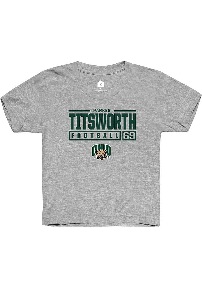 Parker Titsworth Rally Ohio Bobcats Youth Grey NIL Stacked Box Short Sleeve T-Shirt