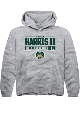 Rodney Harris II  Rally Ohio Bobcats Youth Grey NIL Stacked Box Long Sleeve Hoodie