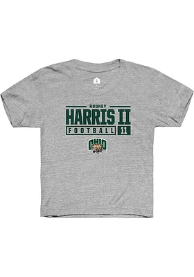 Rodney Harris II  Rally Ohio Bobcats Youth Grey NIL Stacked Box Short Sleeve T-Shirt