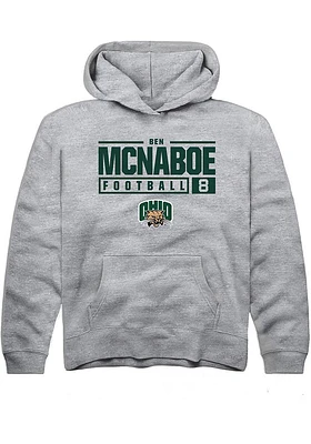 Ben McNaboe  Rally Ohio Bobcats Youth Grey NIL Stacked Box Long Sleeve Hoodie