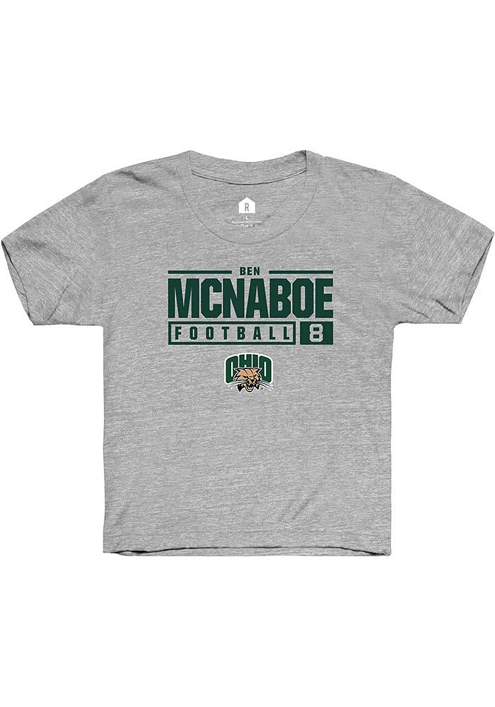 Ben McNaboe Rally Ohio Bobcats Youth Grey NIL Stacked Box Short Sleeve T-Shirt