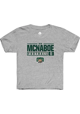 Ben McNaboe  Rally Ohio Bobcats Youth Grey NIL Stacked Box Short Sleeve T-Shirt