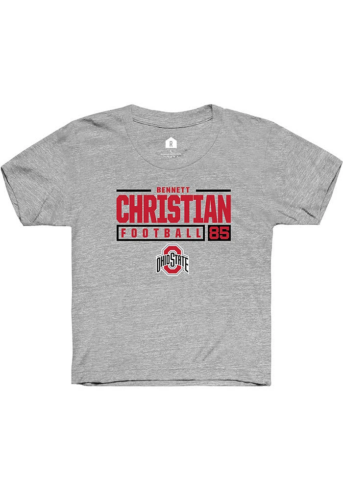 Bennett Christian  Rally Ohio State Buckeyes Youth Grey NIL Stacked Box Short Sleeve T-Shirt