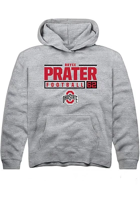 Bryce Prater  Rally Ohio State Buckeyes Youth Grey NIL Stacked Box Long Sleeve Hoodie