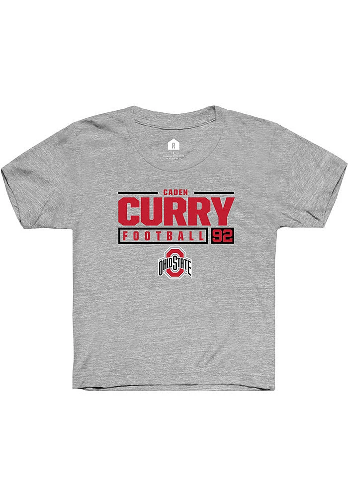 Caden Curry  Rally Ohio State Buckeyes Youth Grey NIL Stacked Box Short Sleeve T-Shirt