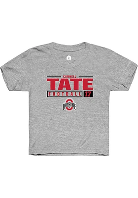 Carnell Tate  Rally Ohio State Buckeyes Youth Grey NIL Stacked Box Short Sleeve T-Shirt