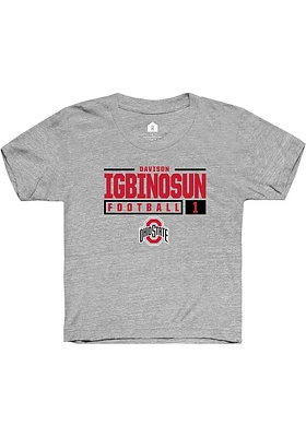 Davison Igbinosun  Rally Ohio State Buckeyes Youth Grey NIL Stacked Box Short Sleeve T-Shirt