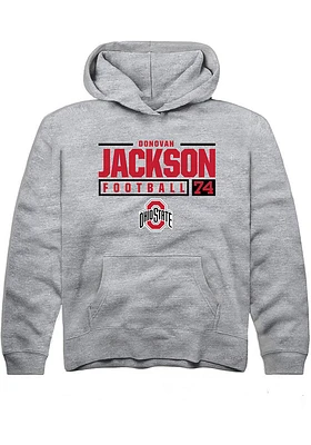 Donovan Jackson  Rally Ohio State Buckeyes Youth Grey NIL Stacked Box Long Sleeve Hoodie