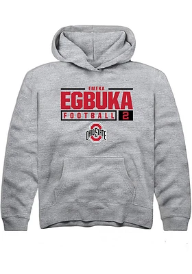 Emeka Egbuka  Rally Ohio State Buckeyes Youth Grey NIL Stacked Box Long Sleeve Hoodie