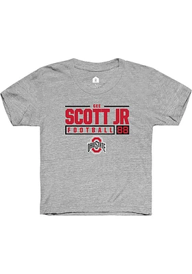 Gee Scott Jr.  Rally Ohio State Buckeyes Youth Grey NIL Stacked Box Short Sleeve T-Shirt