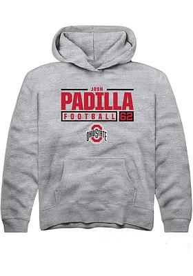 Josh Padilla  Rally Ohio State Buckeyes Youth Grey NIL Stacked Box Long Sleeve Hoodie
