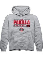Josh Padilla  Rally Ohio State Buckeyes Youth Grey NIL Stacked Box Long Sleeve Hoodie