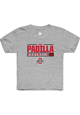 Josh Padilla  Rally Ohio State Buckeyes Youth Grey NIL Stacked Box Short Sleeve T-Shirt