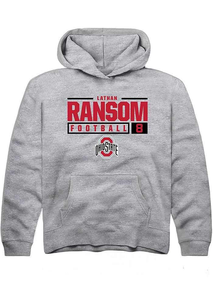 Lathan Ransom Rally Ohio State Buckeyes Youth Grey NIL Stacked Box Long Sleeve Hoodie
