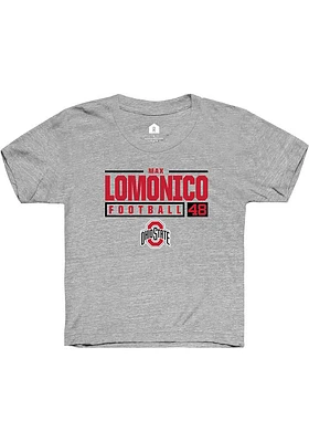 Max Lomonico  Rally Ohio State Buckeyes Youth Grey NIL Stacked Box Short Sleeve T-Shirt