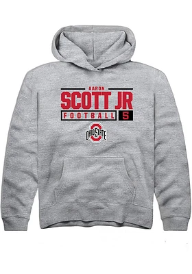 Aaron Scott Jr  Rally Ohio State Buckeyes Youth Grey NIL Stacked Box Long Sleeve Hoodie