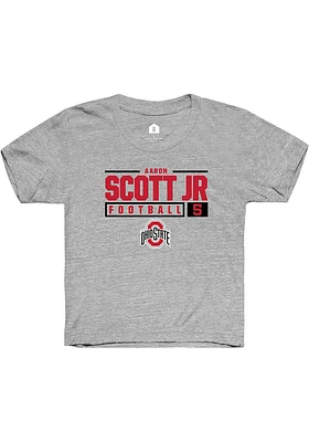 Aaron Scott Jr  Rally Ohio State Buckeyes Youth Grey NIL Stacked Box Short Sleeve T-Shirt