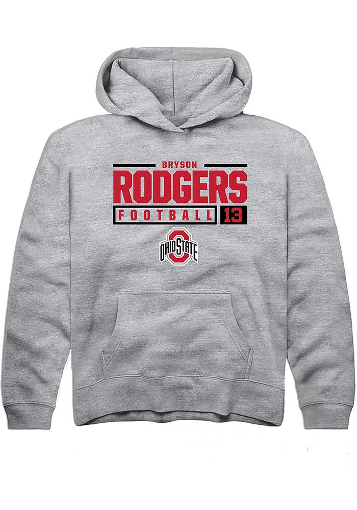 Bryson Rodgers  Rally Ohio State Buckeyes Youth Grey NIL Stacked Box Long Sleeve Hoodie