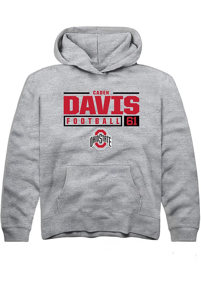 Caden Davis  Rally Ohio State Buckeyes Youth Grey NIL Stacked Box Long Sleeve Hoodie