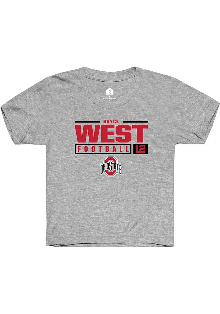 Bryce West  Rally Ohio State Buckeyes Youth Grey NIL Stacked Box Short Sleeve T-Shirt