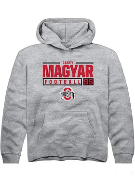 Casey Magyar  Rally Ohio State Buckeyes Youth Grey NIL Stacked Box Long Sleeve Hoodie