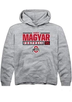 Casey Magyar  Rally Ohio State Buckeyes Youth Grey NIL Stacked Box Long Sleeve Hoodie