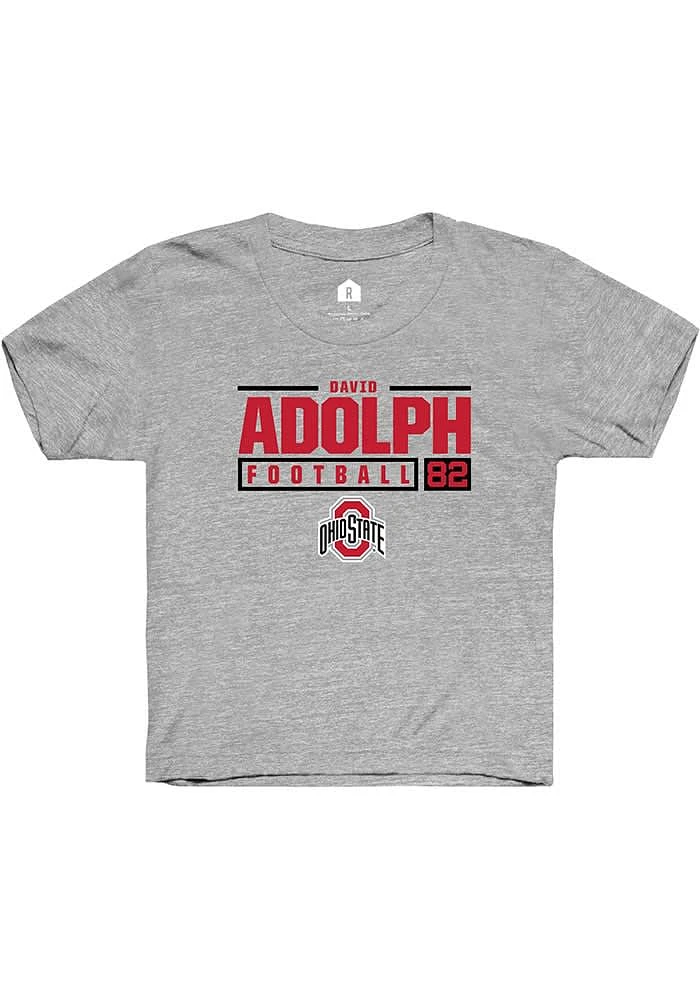 David Adolph Rally Ohio State Buckeyes Youth Grey NIL Stacked Box Short Sleeve T-Shirt