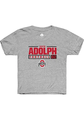 David Adolph  Rally Ohio State Buckeyes Youth Grey NIL Stacked Box Short Sleeve T-Shirt