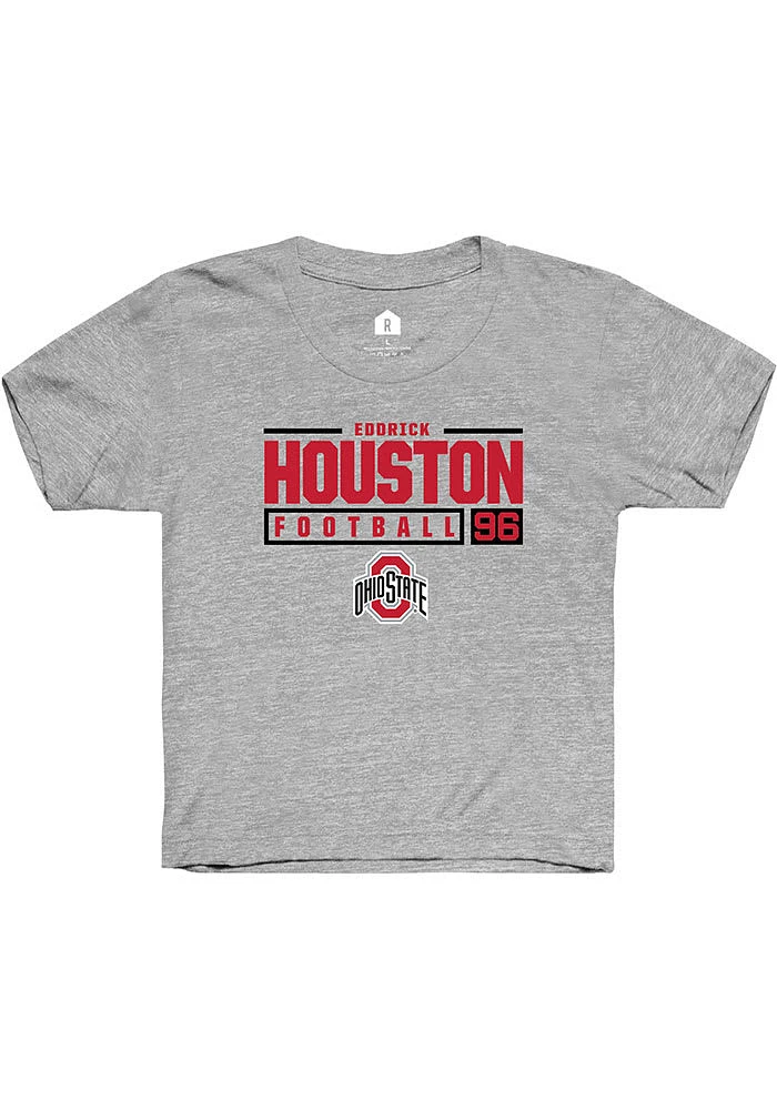Eddrick Houston Rally Ohio State Buckeyes Youth Grey NIL Stacked Box Short Sleeve T-Shirt