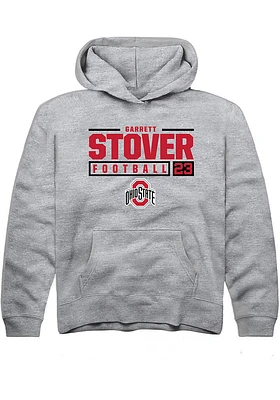 Garrett Stover  Rally Ohio State Buckeyes Youth Grey NIL Stacked Box Long Sleeve Hoodie