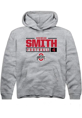 Jeremiah Smith  Rally Ohio State Buckeyes Youth Grey NIL Stacked Box Long Sleeve Hoodie