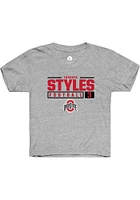 Lorenzo Styles  Rally Ohio State Buckeyes Youth Grey NIL Stacked Box Graphic Short Sleeve T-Shirt