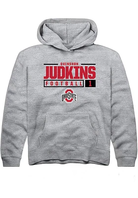 Quinshon Judkins  Rally Ohio State Buckeyes Youth Grey NIL Stacked Box Long Sleeve Hoodie