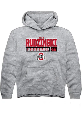 Ryan Rudzinski  Rally Ohio State Buckeyes Youth Grey NIL Stacked Box Long Sleeve Hoodie
